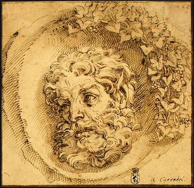 CARRACCI, Agostino Head of a Faun in a Concave (roundel) dsf Sweden oil painting art